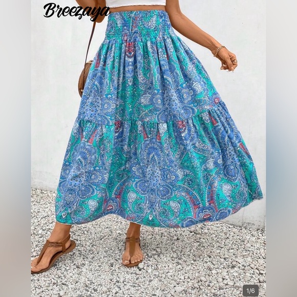 Dresses & Skirts - Blue & Teal Paisley Tiered Maxi Skirt
